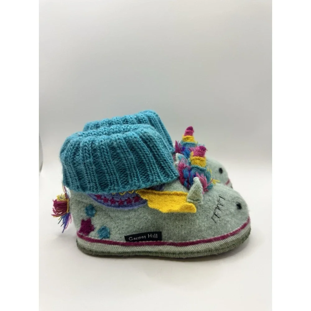 Garnet Hill Pure Wool Slippers Toddler Sz 8!Ankle Bootie Blue Slip On Unicorn